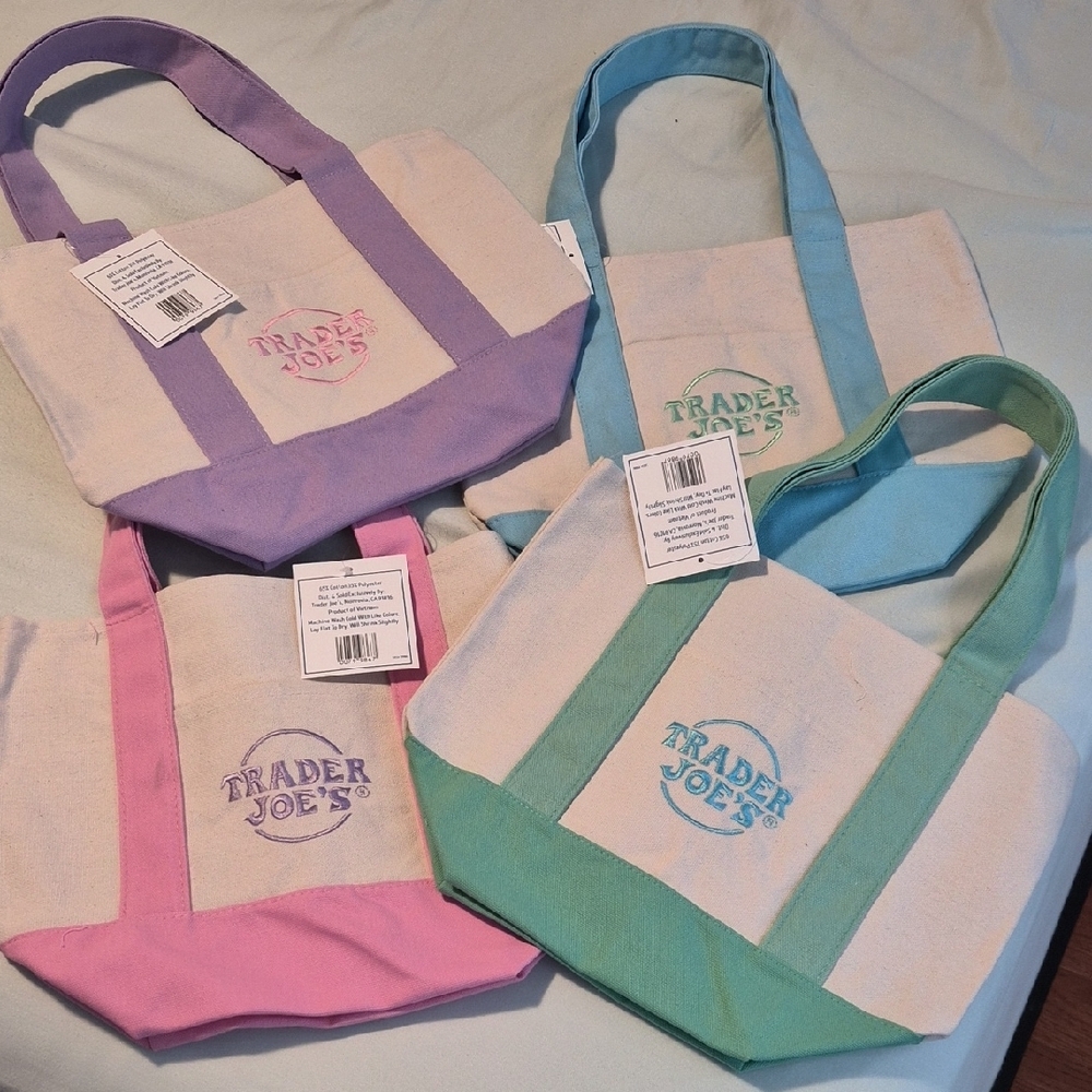 Trader Joe's Mini Pastel Canvas Tote Bags Bundle